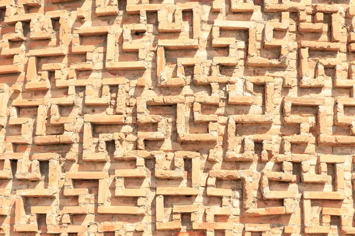 Geometric brickwork on the exterior of Burana Tower